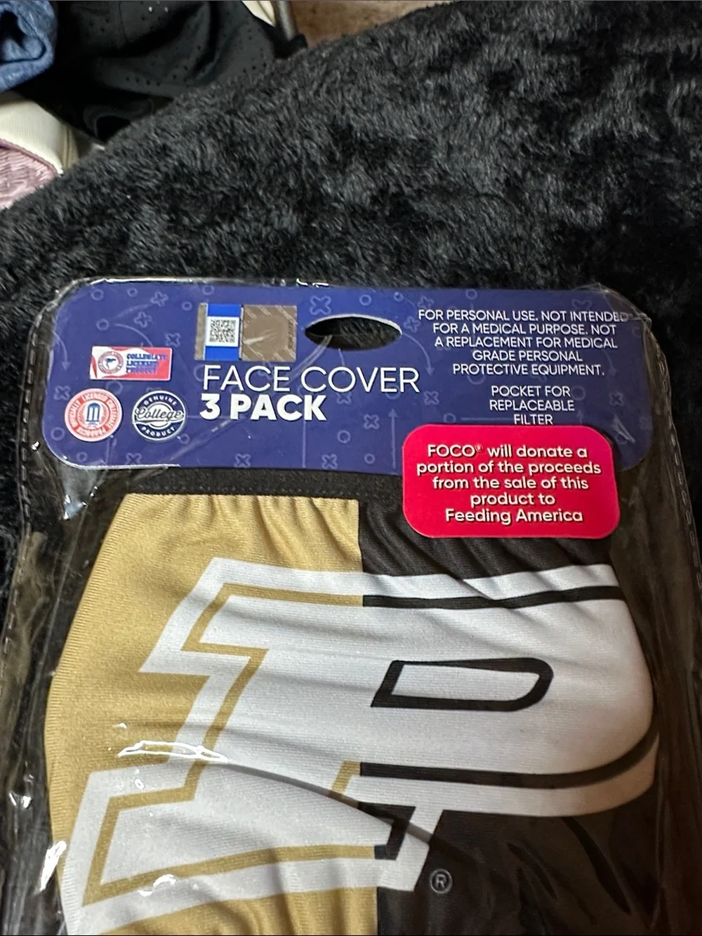 UNISEX PURDUE Face Cover 6 Pack - Black & Gold